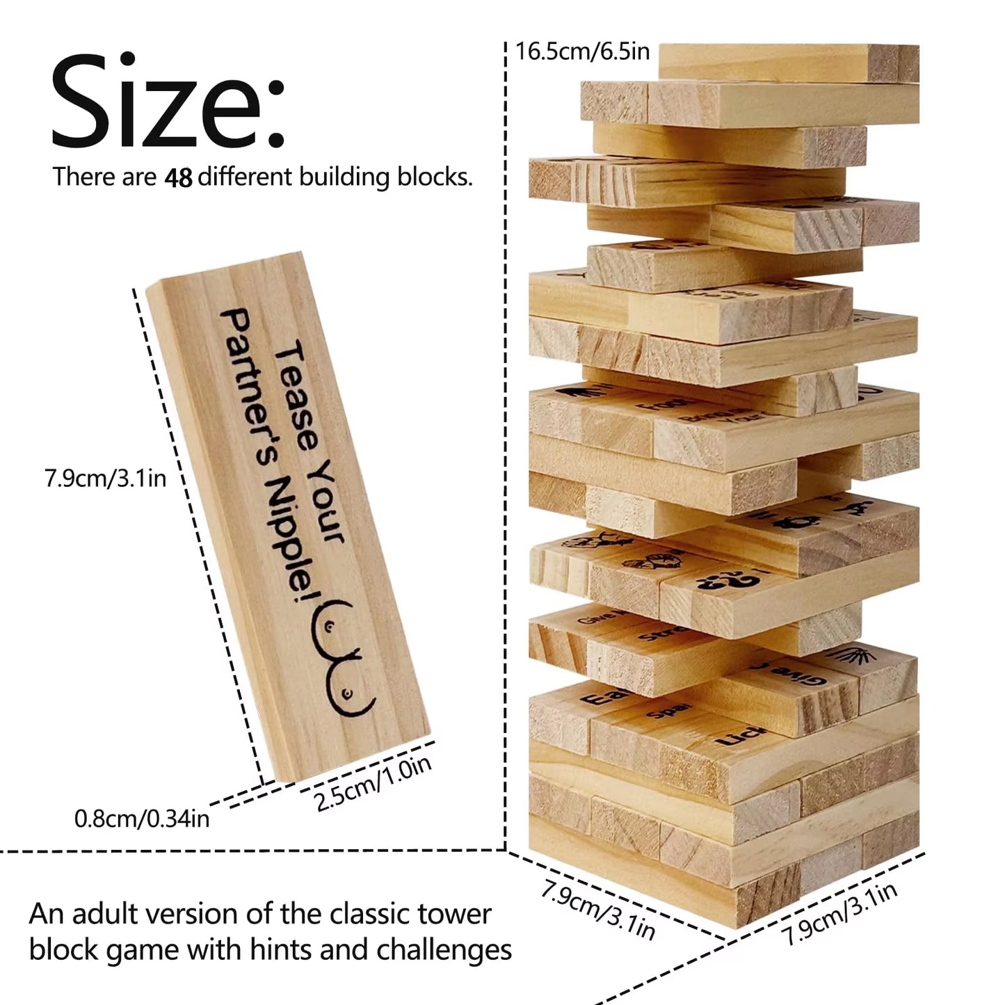 48Pcs Sex Block Tumbling Tower Stacking Gamesgame for Adults Sex Toys Valentine Wooden Block for Couples Erotica Party SM Block