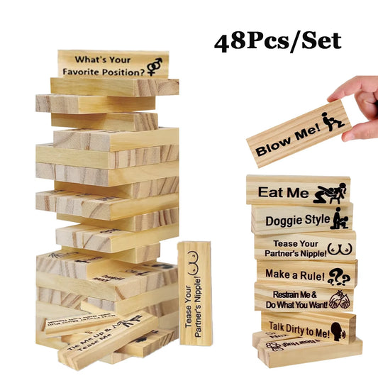 48Pcs Sex Block Tumbling Tower Stacking Gamesgame for Adults Sex Toys Valentine Wooden Block for Couples Erotica Party SM Block